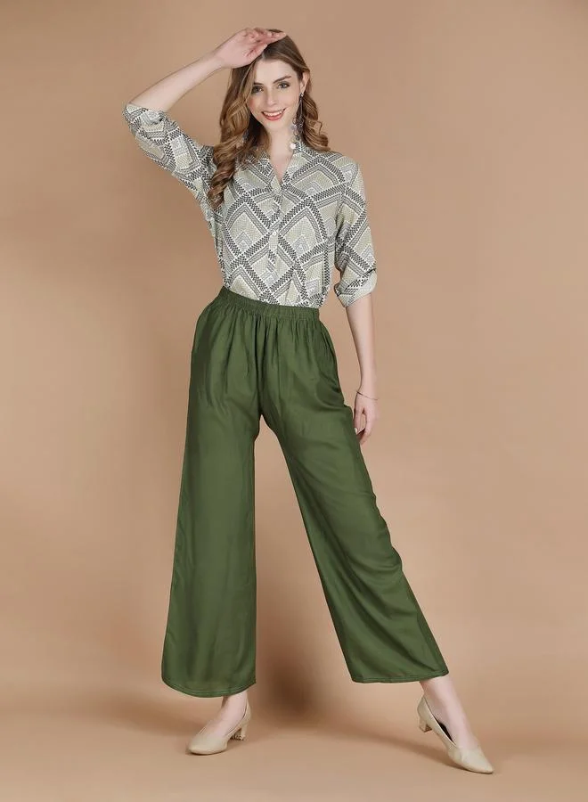 Take Two Green Green Wide Leg Ethnic Palazzos By Michael Kovlin for Women | Best Price UAE
